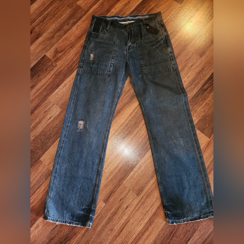 Woman’s Rick Owens 2015 Fem Slab straight leg distressed jeans style # wkd2015